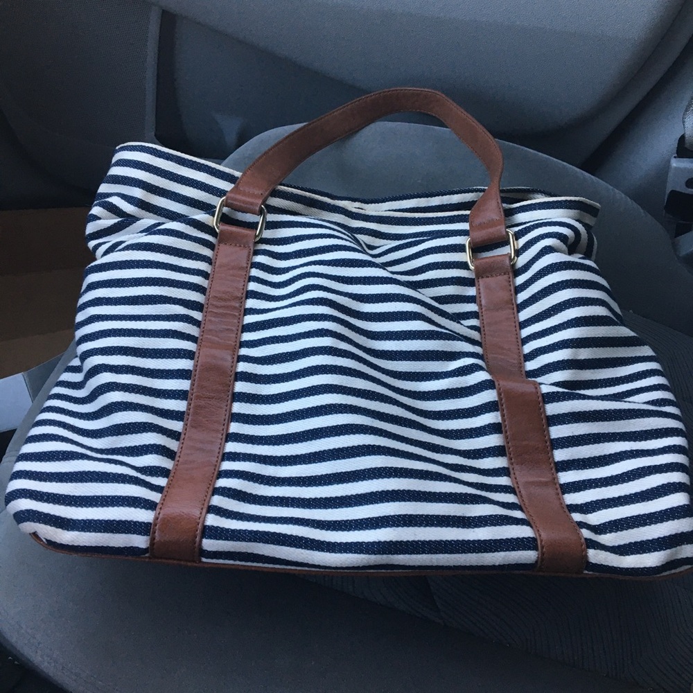 Forever 21 blue and white striped bag